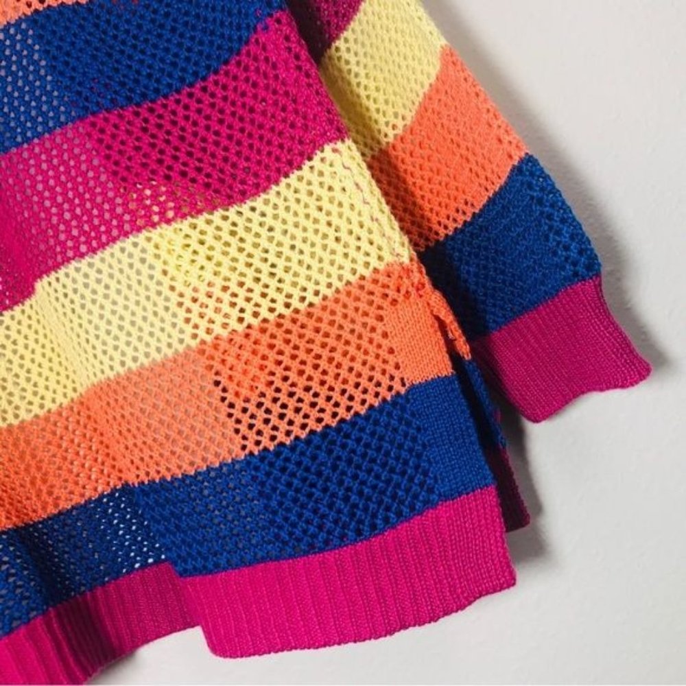 Blair Multicolor Open Knit Cardigan XL Striped Colorblock - Picture 6 of 9